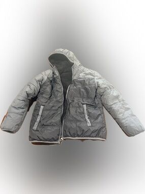 Eddie Bauer Gray Hooded Quilted Jacket with Sherpa Lining